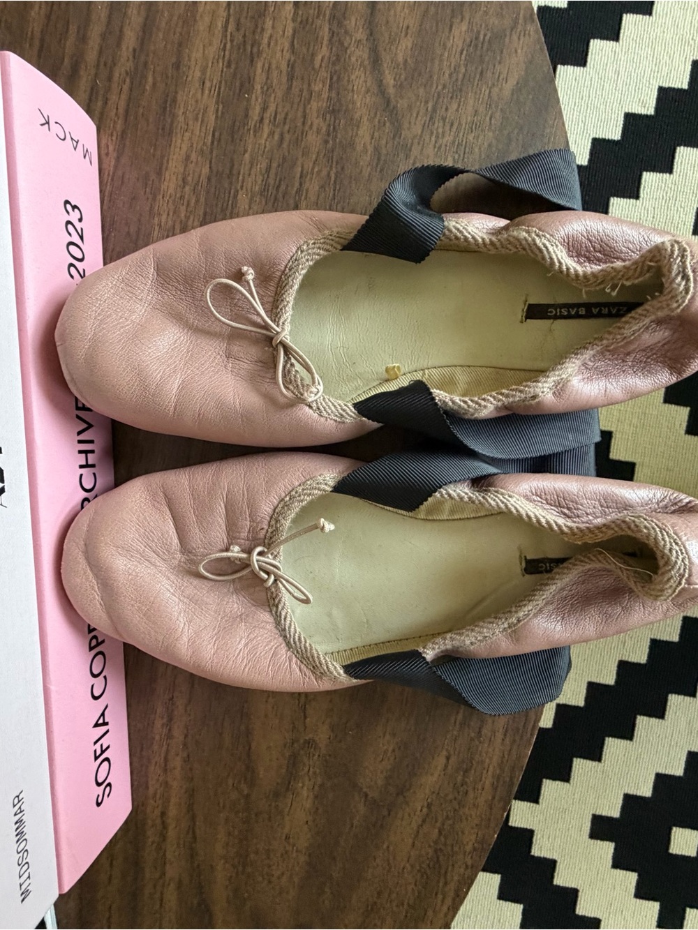 Zara Dusty Pink Ribbon-Tie Ballet Flats
